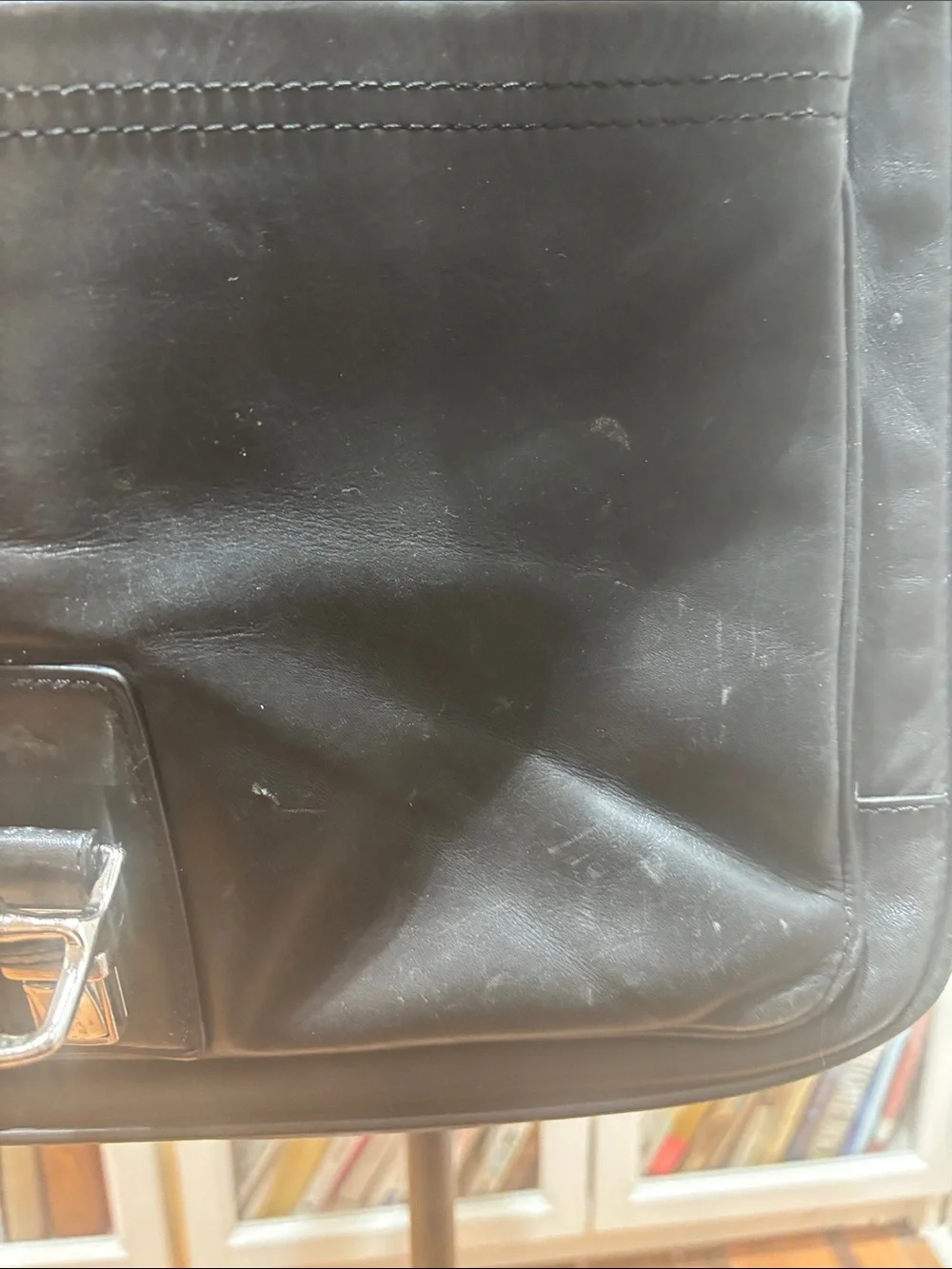 Coach Black Leather Messenger Bag with Top Handle